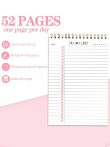 BUBU 1 pieza Libreta de lista de tareas - Planificador diario para impulsar la productividad y lograr objetivos, papel desprendible sin fecha - Libreta de lista de tareas, apta para uso en oficina, hogar, escuela, vuelta al colegio - Rosa - Ver 5