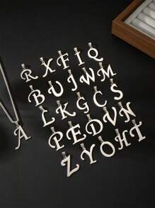 1 Pc Boys Initials Necklace Stainless Steel 26 Letter Pendant Necklace Teenagers Daily Jewelry