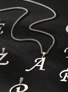 1 Pc Boys Initials Necklace Stainless Steel 26 Letter Pendant Necklace Teenagers Daily Jewelry