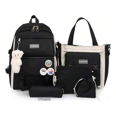 mochila del campusSet de 5 piezas de bolso para laptop de mujer, mochila para laptop de gran capacidad para 15.6 pulgadas de moda (aproximadamente 15.6 cm), mochila de viaje duradera de 5 piezas/adecuada para mochila escolar primaria de gran capacidad para niñas/mochila de viaje antirrobo casual ligera para estudiantes y adolescentes/mochila de viaje ligera para artículos personales para hombres y mujeres, estilo callejero y japonés.