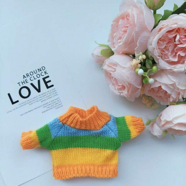 1 pieza Muñeca de peluche de cachorro de 20cm con ropa a rayas, muñeca de peluche con suéter blanco puro, ropa de oveja de punto bordada para muñecas de peluche, suéter de oso de peluche con estampado navideño, conjunto de ropa de muñeca de peluche amarilla - multicolor - Añade 21