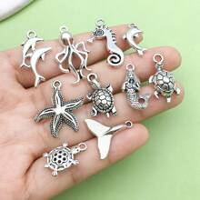 32 件混合仿古银海洋生物海星饰品散装夏季珠宝项链耳环手链制作 DIY 工艺配件 - 復古銀色 - 查看 3