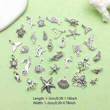 32 件混合仿古银海洋生物海星饰品散装夏季珠宝项链耳环手链制作 DIY 工艺配件 - 復古銀色 - 查看 4