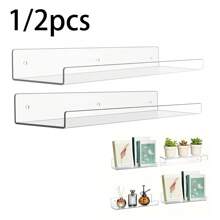 1/2pcs 11.8inch Clear Acrylic Shelves, Wall Mounted Storage For Kitchen, Bathroom, Office - Home Organization And Decor - Multicolor - View 2