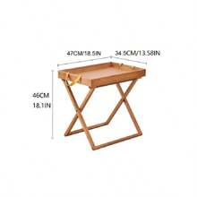 HYNAWIN Portable Side Table,Folding Bamboo Breakfast And Snack Tray Table With Handle,Portable Camping Table Outdoor,Foldable Compact Coffee And Side Table For Living Room, Bedroom - Brown - View 2