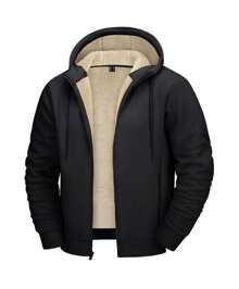 Cotrasen Men's Casual Fleece Hooded Jacket Winter Warm Jacket Full Zipper Windproof Sweatshirt