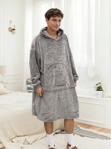 1st Flanel Extra Grote Draagbare Deken Sweatshirt, Dikke Warme Fleece Sherpa Met Capuchon, Zakken En Mouwen, Cadeau Voor Volwassenen
