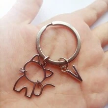 1pc 26 English Letters Metal Cartoon Cat Keychain, Creative Letter Keyring Accessory, Gift For Bag, Car, Couple, Unisex Car Accessories Bag Charm Backpack For School