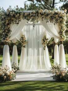1pc White Chiffon Arch Window Curtain, Suitable For Indoor/Outdoor Wedding, Valentine's Day Decor, Ceiling Backdrop For Ceremony, Party And Banquet Decoration, Multi-Purpose Decor, Christmas, Valentine's Day, Wedding Background Decoration - Multicolor - View 3