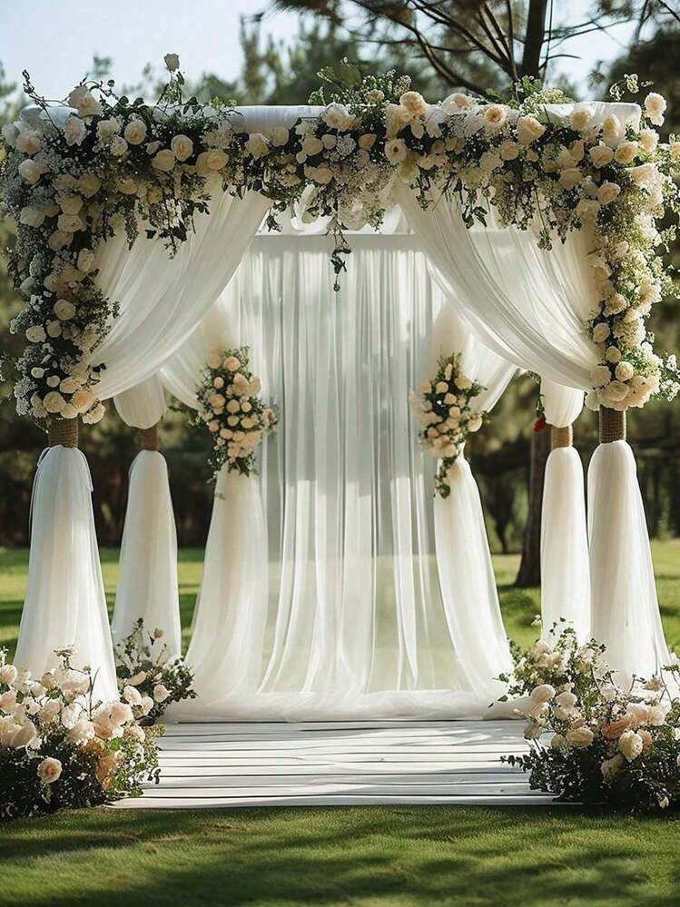 1 Peça Cortina de Arco de Chiffon Branca, Adequada para Casamentos Internos/Externos, Decoração do Dia dos Namorados, Bottom de Teto para Cerimônia, Decoração de Festa e Banquete, Decoração Multiuso, Natal, Dia dos Namorados, Decoração de Bottom de Casamento - Multicolorido - Visão 3