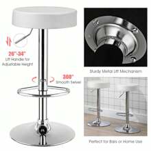 Set Of 2 Round Bar Stools Adjustable Swivel Counter Pub Chairs White
