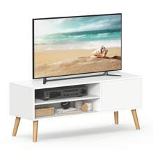 VASAGLE Meuble TV, Support Télé, pour Télévision jusqu'à 55 Pouces, Longueur 120 cm, Rangement Consoles de Jeux, Style Rustique, pour Salon, Chambre, Blanc - Blanc - Voir 1