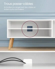 VASAGLE Meuble TV, Support Télé, pour Télévision jusqu'à 55 Pouces, Longueur 120 cm, Rangement Consoles de Jeux, Style Rustique, pour Salon, Chambre, Blanc - Blanc - Voir 8