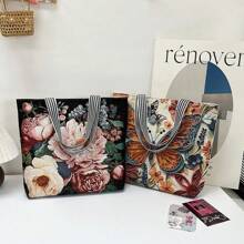 Women  Style Tote Bag Embroidery Shoulder Bag Ladies Cotton Linen Shopping Handbag - B - View 3