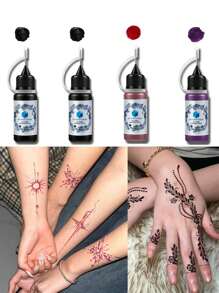 10PCS海娜手绘纹身贴纸模板染膏半永久组合套装（6个纹身模板+4个海娜手绘纹身果汁染膏）海娜新娘优雅蕾丝曼陀罗花藤蔓图案手指手腕肩颈锁骨人体艺术自然海娜防水强制真假纹身模板套装 - 彩色 - 查看 3