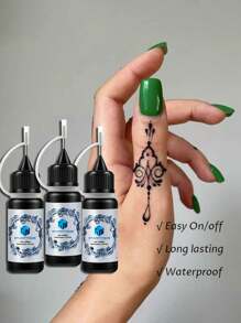 10PCS海娜手绘纹身贴纸模板染膏半永久组合套装（6个纹身模板+4个海娜手绘纹身果汁染膏）海娜新娘优雅蕾丝曼陀罗花藤蔓图案手指手腕肩颈锁骨人体艺术自然海娜防水强制真假纹身模板套装 - 彩色 - 查看 5