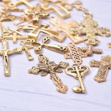 10/20/50 sztuk Asortyment Krzyż Złoty i Srebrny Kolor Metalowe Charms Zawieszki, Styl Vintage Hip Hop, Nadaje Się Do Dekoracji Torby, DIY Biżuteria Tworzenia Naszyjnik Bransoletka Kolczyki Akcesoria, Losowy Asortyment