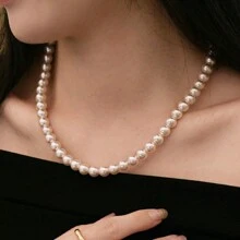 Round White Simulated Shell Pearl Necklace Strand | Pearl Choker Necklace | Jewelry For Women | Birthday Christmas Gift For Mom Wife Sister Best Friend, Gift Box Not Included - 45CM Length Necklace - View 16