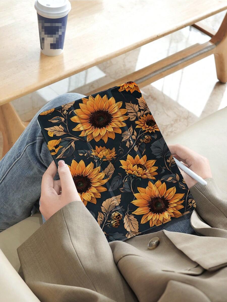 Ayotu Sunflower Case Compatible With Samsung Galaxy Tab/IPad,IPad 9th/8th/7th Generation 10.2 Inch ,New IPad 10th Generation Cover,With Auto Wake/Sleep,Four Corners Anti-Fall - Multicolor - View 1