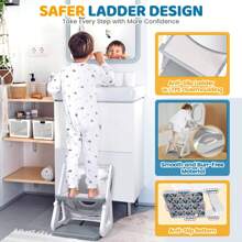 2-IN-1 Potty Training Toilet Seat With Step Stool For Toddler, Stability Training Potty Seat For Kids Boys Girls With Splash Guard And Anti-Slip Pad, Adjustable Ladder & Potty Seat Height, Grey - Màu Xám nhạt - Xem 5
