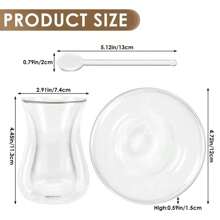 Set de 3 piezas de taza de té roja turca, taza de vidrio de 150ml con platillo y cuchara, taza de té roja transparente de doble capa, taza de té para uso doméstico - transparente - Ver 4