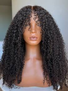 22 英寸卷发假发，带刘海，4x4 蕾丝闭合，女士真人发质假发，180% 密度，日常生活用卷曲假发，真人头发，已拔取婴儿头发，透明蕾丝，适合所有皮肤 - 黑色 - 查看 6