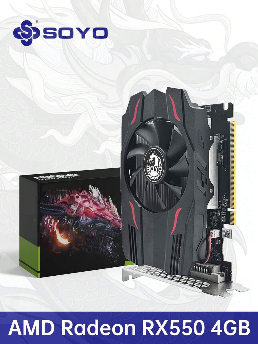 SOYO Graphics Card AMD GPU Radeon RX 550 4G GDDR5 128Bit 14nm Computer PC RX550 PCI-E 3.0 Gaming Video Cards Computer Components GPU