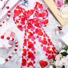 2 Pcs Valentines Bows Lighted Wreath Bow Outdoor LED Lights Burlap Bow Large Pink Heart Printed Bows Tree Topper For Valentine's Day Party Gifts Indoor Outdoor Door Wall Decor - 彩色 - 查看 5