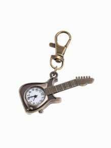 1 件经典复古吉他怀表创意青铜钥匙扣新奇石英表汽车钥匙扣吊坠包配件毕业礼物护士表，怀表链时尚吉他形扣表精致个性化夹式设计手表复古怀表 - 銅色 - 查看 3