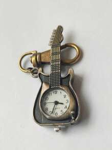 1 件经典复古吉他怀表创意青铜钥匙扣新奇石英表汽车钥匙扣吊坠包配件毕业礼物护士表，怀表链时尚吉他形扣表精致个性化夹式设计手表复古怀表 - 銅色 - 查看 4