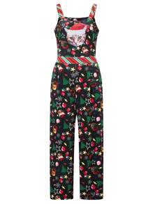 Womens Christmas Jumpsuit Overalls Festive Sleeveless Santa Long Romper Pants Holiday Costume - Multicolor - Ver 4