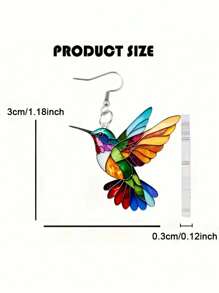 1 Pair Colorful Cartoon Hummingbird Acrylic Fashion Earrings, Gift Jewelry