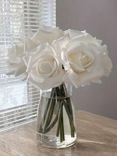 5pcs/Bundle Real Touch Curling Rose Artificial Flowers, Moisturizing Wedding Photography Decor Flower, Home Garden Balcony Desktop Decoration Latex Roses Bouquets Gifts Birthday Graduation