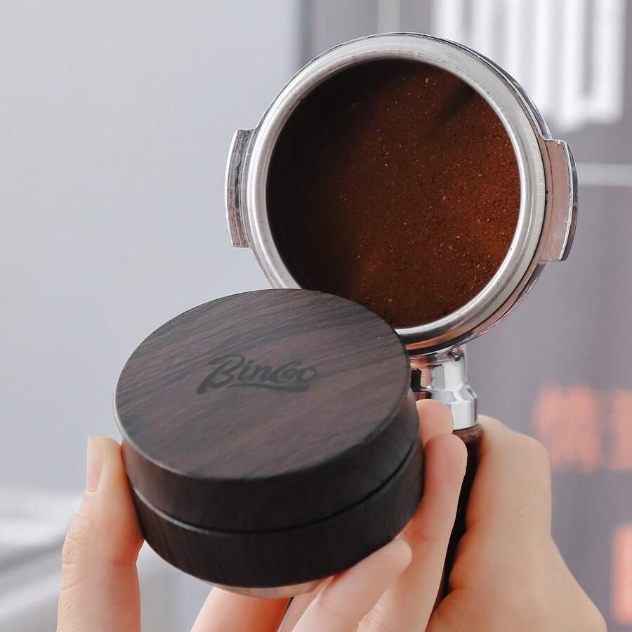 Bincoo 58mm Coffee Distributor - Wood Grain Espresso Distribution Tool With Stainless Steel Base,Adjustable Depth Coffee Tamper And Leveler - 咖啡棕 - 查看 1