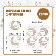 20 stuks 13 * 13 inch wegwerpservetten met Ramadan-thema met halve maan- en sterdecoratiepatronen, gebruikt voor Ramadan-bijeenkomsten, banketdecoratiebenodigdheden, bruiloftsbanketten, restaurantdecoratieservetten