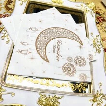 20 stuks 13 * 13 inch wegwerpservetten met Ramadan-thema met halve maan- en sterdecoratiepatronen, gebruikt voor Ramadan-bijeenkomsten, banketdecoratiebenodigdheden, bruiloftsbanketten, restaurantdecoratieservetten