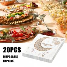 20 stuks 13 * 13 inch wegwerpservetten met Ramadan-thema met halve maan- en sterdecoratiepatronen, gebruikt voor Ramadan-bijeenkomsten, banketdecoratiebenodigdheden, bruiloftsbanketten, restaurantdecoratieservetten