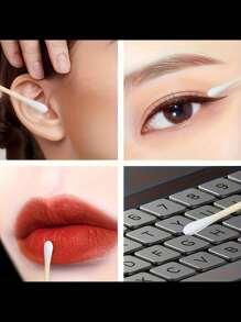 1/2pcs Acrylic Qtip Holder With Bamboo Lid, Clear Small Swab Dispenser, Plastic Ear Stick Swabs Holder, Toothpick Storage Container, Bathroom Countertop Decorative Storage Organizer - Multicolor - View 9