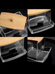 1/2pcs Acrylic Qtip Holder With Bamboo Lid, Clear Small Swab Dispenser, Plastic Ear Stick Swabs Holder, Toothpick Storage Container, Bathroom Countertop Decorative Storage Organizer - Multicolor - View 8