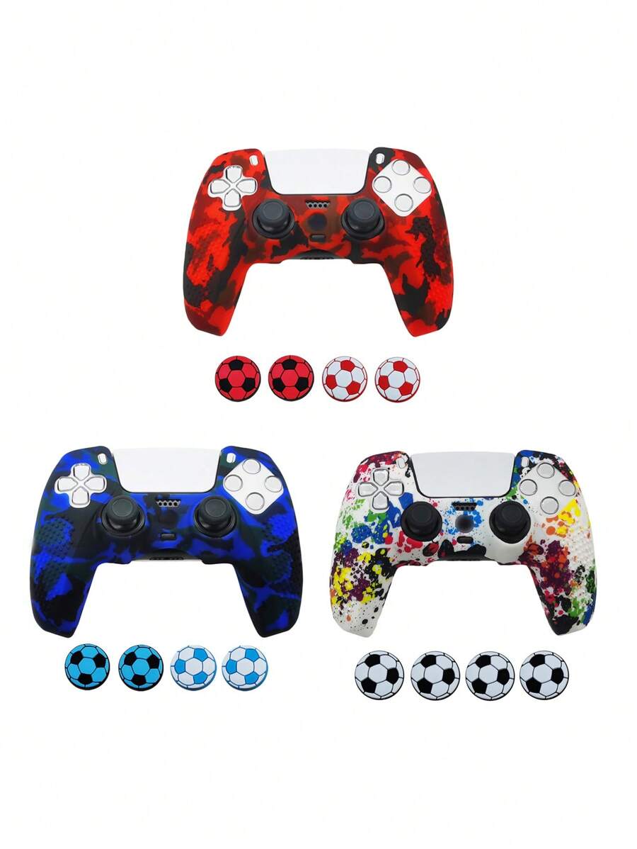 適用於 PlayStation 5,1 個保護殼 + 4 個搖桿帽,水轉印設計,防滑防刮防汗,提升遊戲操作手感,實用遊戲配件 - 彩色 - 查看 1