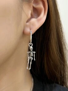 1 par de pendientes colgantes de estilo skull retro oscuro de plata de ley 925, adecuado para uso diario de mujeres