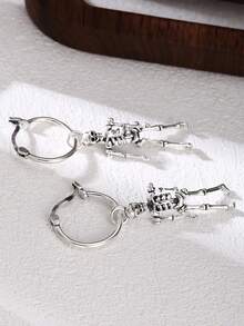 1 par de pendientes colgantes de estilo skull retro oscuro de plata de ley 925, adecuado para uso diario de mujeres