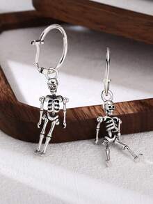 1 par de pendientes colgantes de estilo skull retro oscuro de plata de ley 925, adecuado para uso diario de mujeres