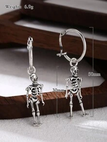 1 par de pendientes colgantes de estilo skull retro oscuro de plata de ley 925, adecuado para uso diario de mujeres