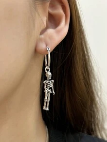 1 par de pendientes colgantes de estilo skull retro oscuro de plata de ley 925, adecuado para uso diario de mujeres