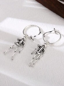1 par de pendientes colgantes de estilo skull retro oscuro de plata de ley 925, adecuado para uso diario de mujeres