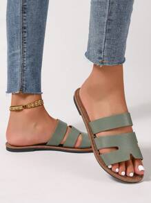 Dép xăng đan mũi tròn cỡ lớn, trang phục ngoài trời mùa xuân/hè, dép quai ngang không gây mỏi, dép đi biển đế bằng chống trượt chống mài mòn như tiên nữ - Màu xanh Ô liu - Xem 4