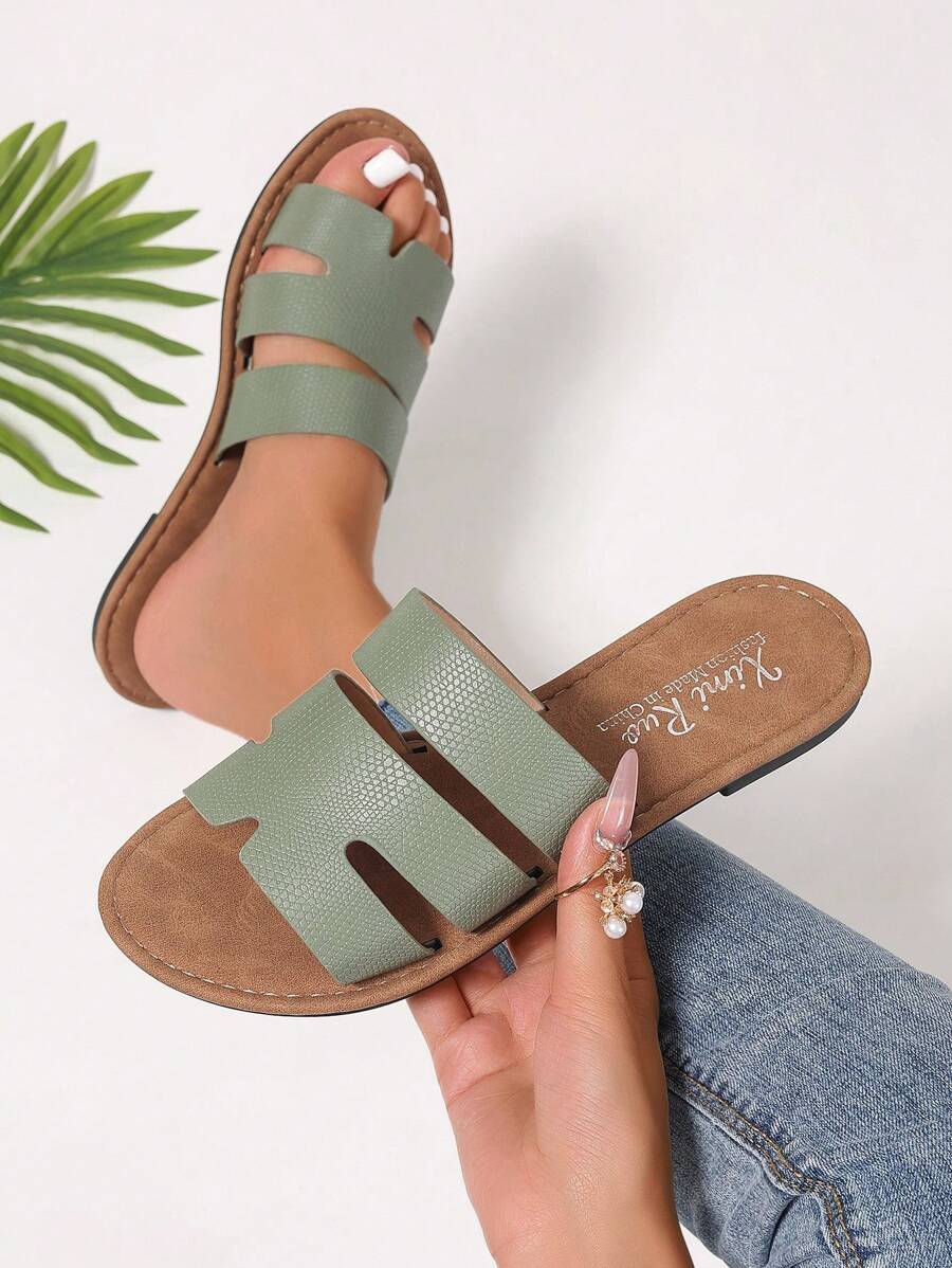 Dép xăng đan mũi tròn cỡ lớn, trang phục ngoài trời mùa xuân/hè, dép quai ngang không gây mỏi, dép đi biển đế bằng chống trượt chống mài mòn như tiên nữ - Màu xanh Ô liu - Xem 1