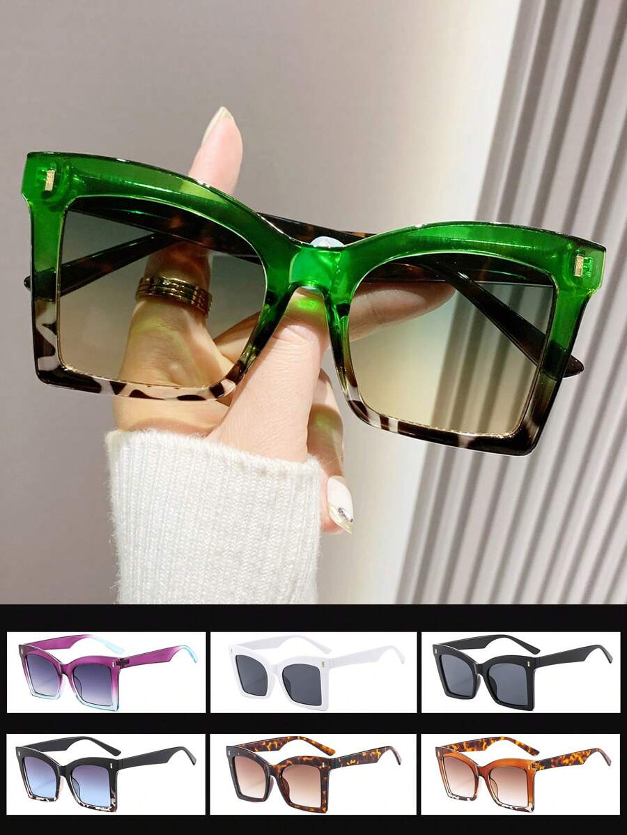 1 件男女通用方形猫眼复古 Y2K 潮流双色时尚眼镜，适合度假 - 彩色 - 查看 1