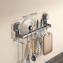 Grey Suction Cup Hook Space-Saving Wall Mounted Kitchen Organizer With Hook And Cutlery Holder - Durable, Easy-To-Install Knife And Chopstick Organizer For Home And Restaurant Kitchen Organization And Storage - Grey - View 4